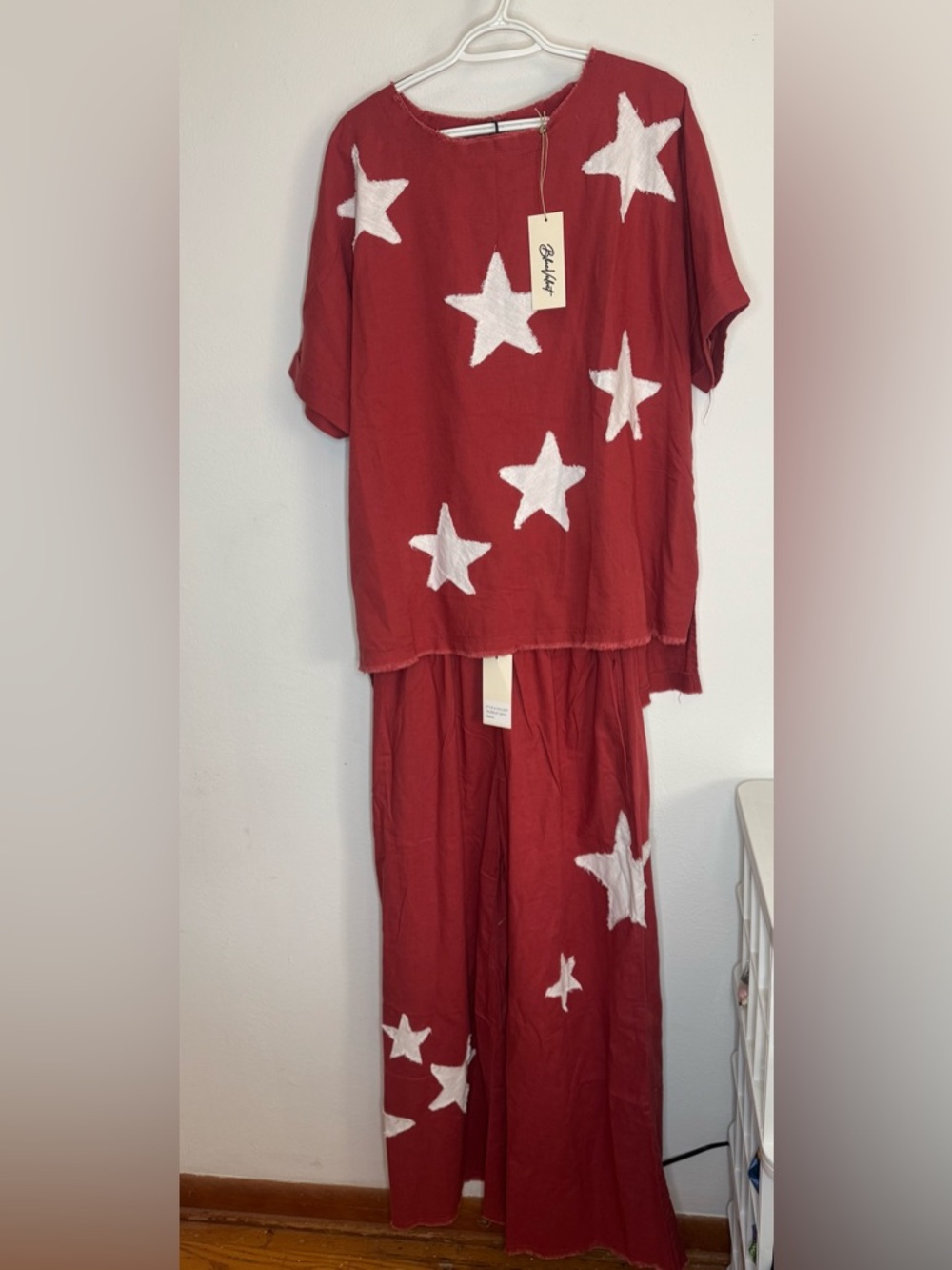 Blue Velvet Rust Color Size M L Top and Wide Leg Pants Stars Boho NWT